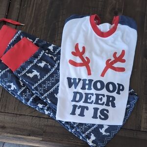 Deer Print Pajama Set with Red Accents